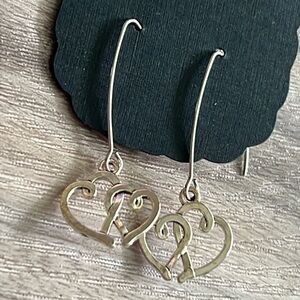 Hypoallergenic Silver Double Heart Dangle Earrings